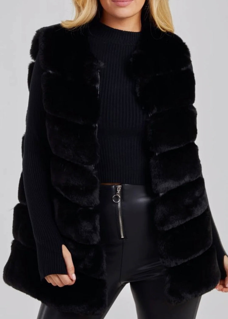 ADDISON  |  black faux fur pelted gilet