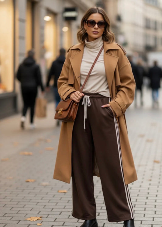 THEA | brown with beige stripe wide leg joggers