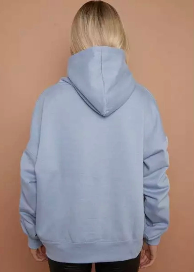 MIA | blue ruched sleeve hoodie