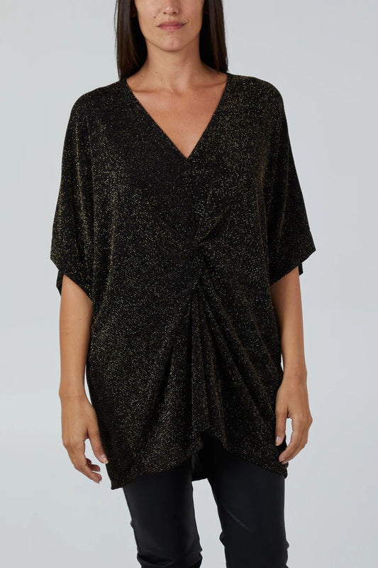 WILLOW | gold glitter lurex twist front oversized blouse