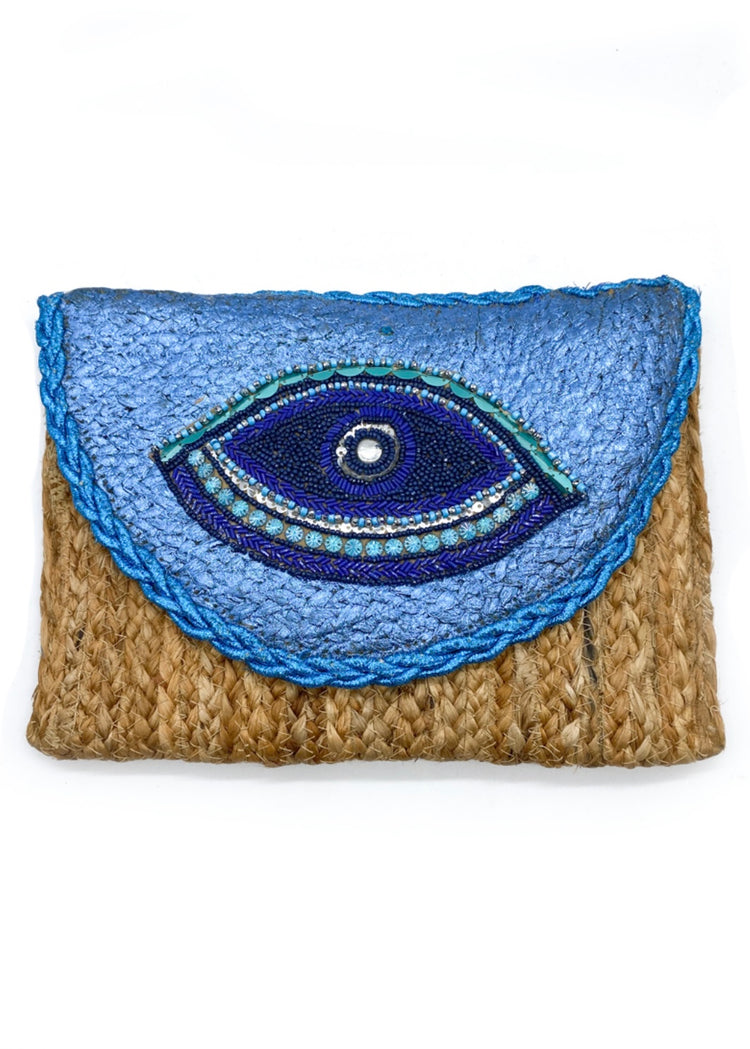 CARMEN | blue metallic eye woven clutch bag