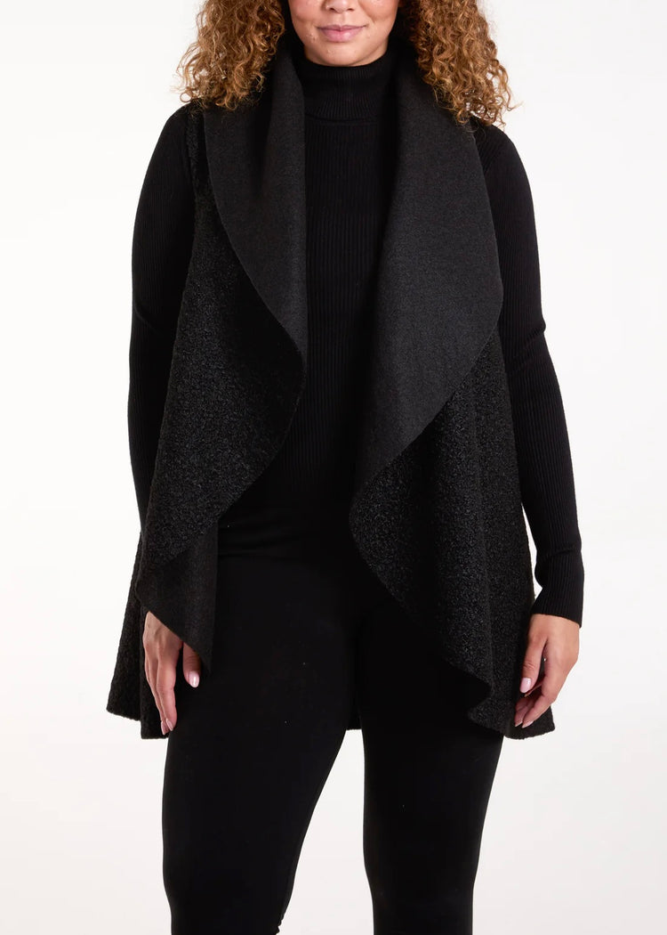 NINA | black boucle waterfall sleeveless jacket