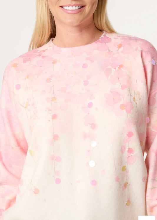 NOA | blossom embellished cream and pink knit jumper
