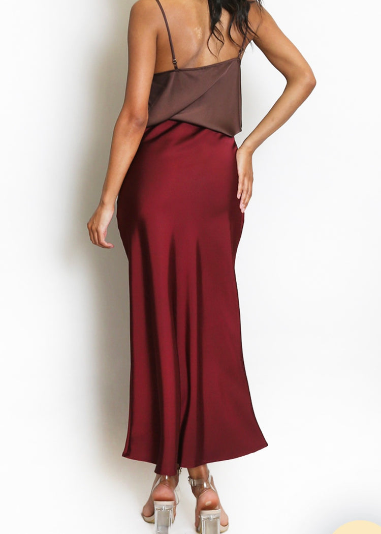 HARPER | burgundy satin skirt