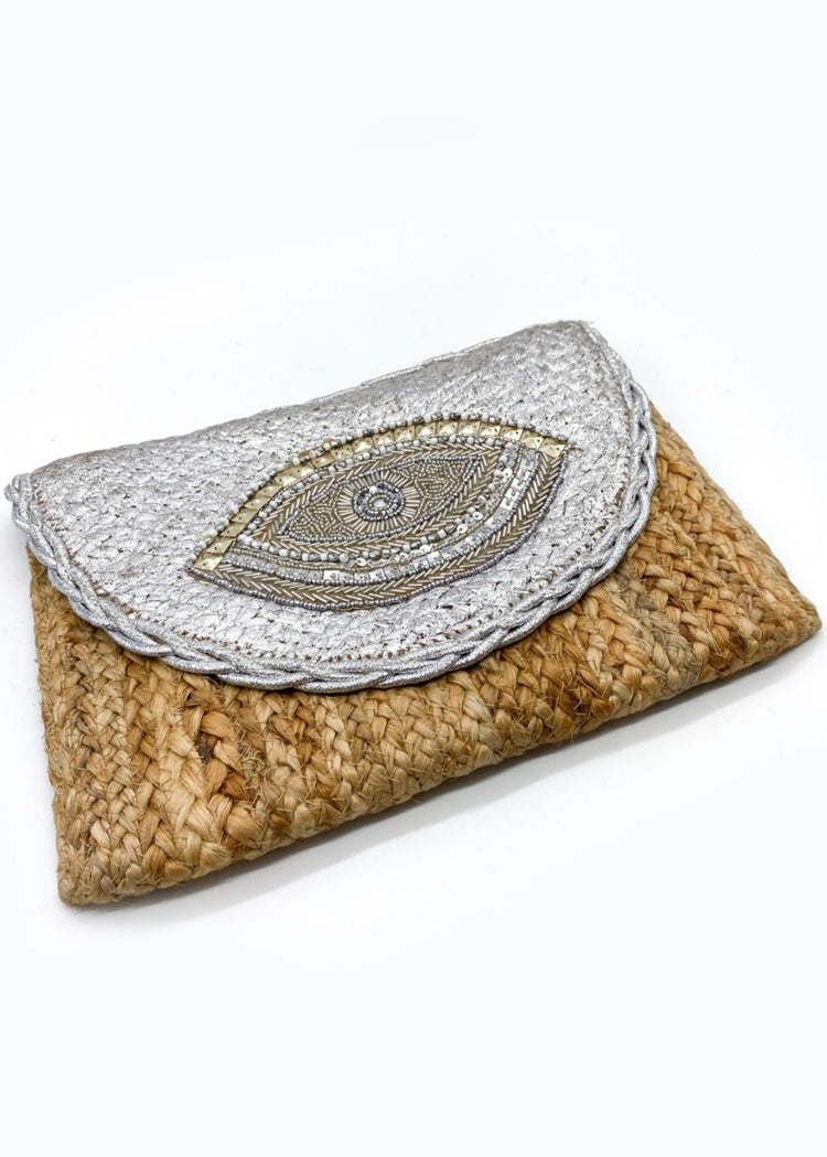 CARMEN | silver metallic eye woven clutch bag