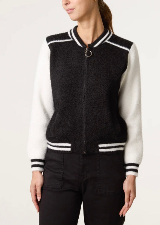 RILEY | luxury knit black and white bomber jacket