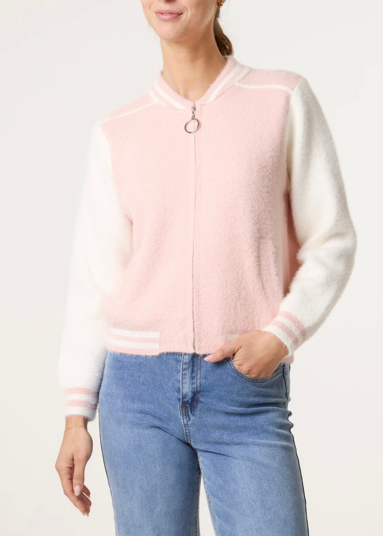 RILEY | luxury knit blush pink bomber jacket
