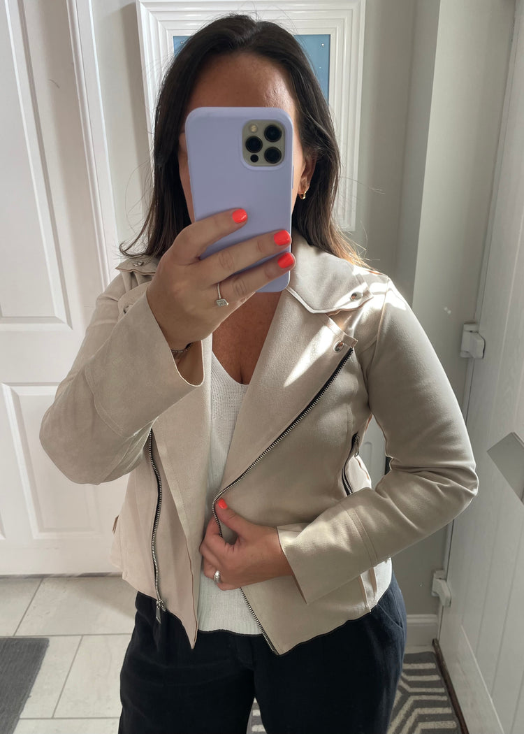 ELLA | beige faux suede biker jacket