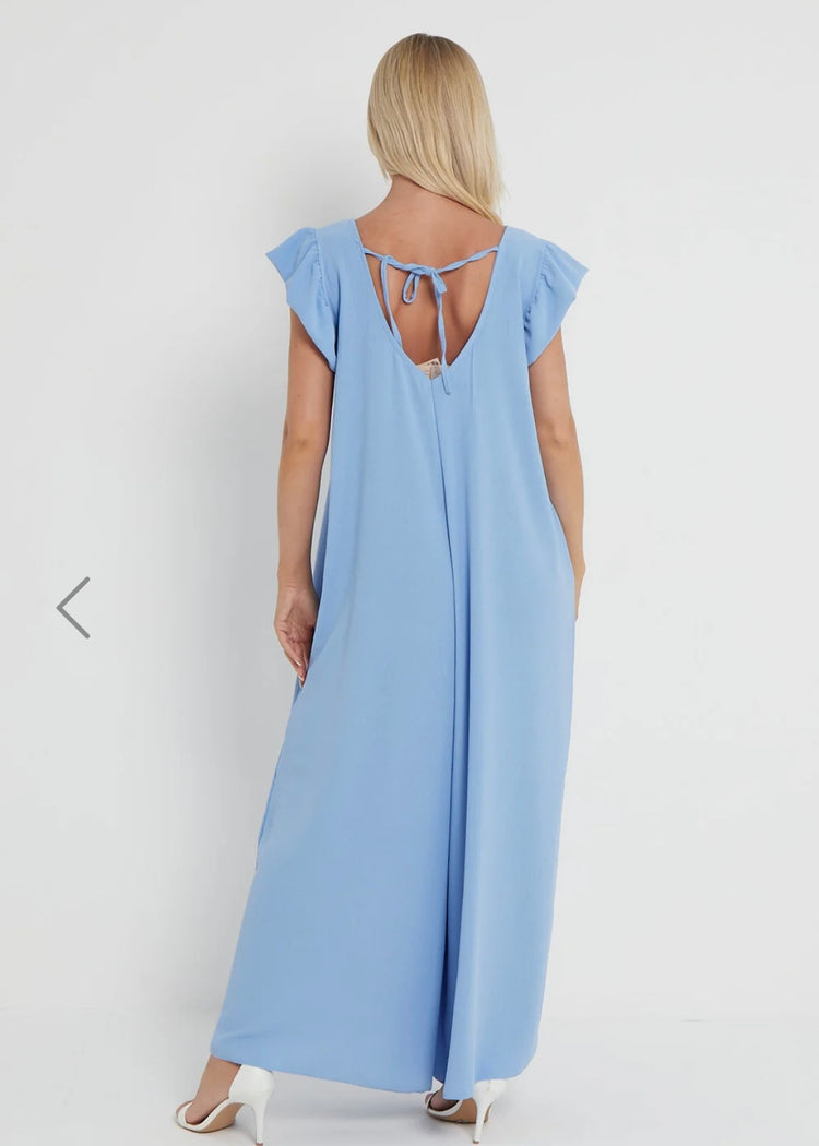 BLOSSOM | blue relaxed fit jumpsuit with frill detail