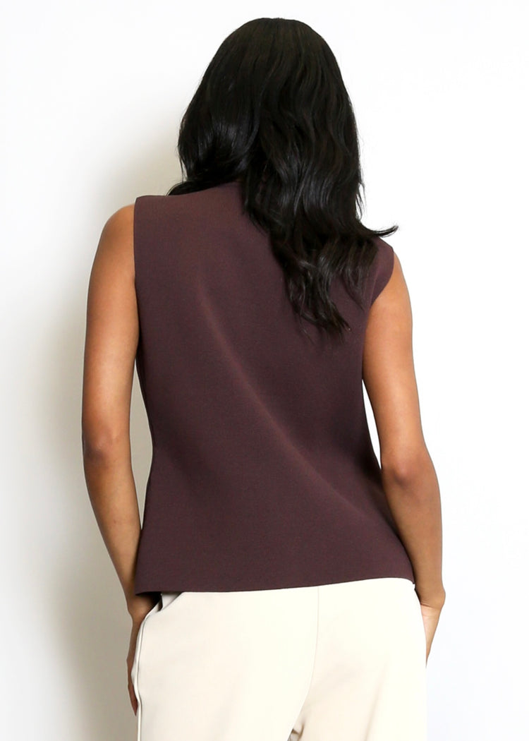 CAMILA |  brown fine knit one button asymmetric waistcoat