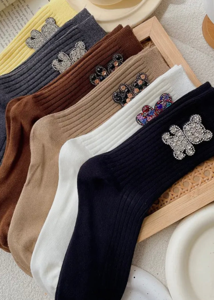 THEA| brown teddy bear embellished socks