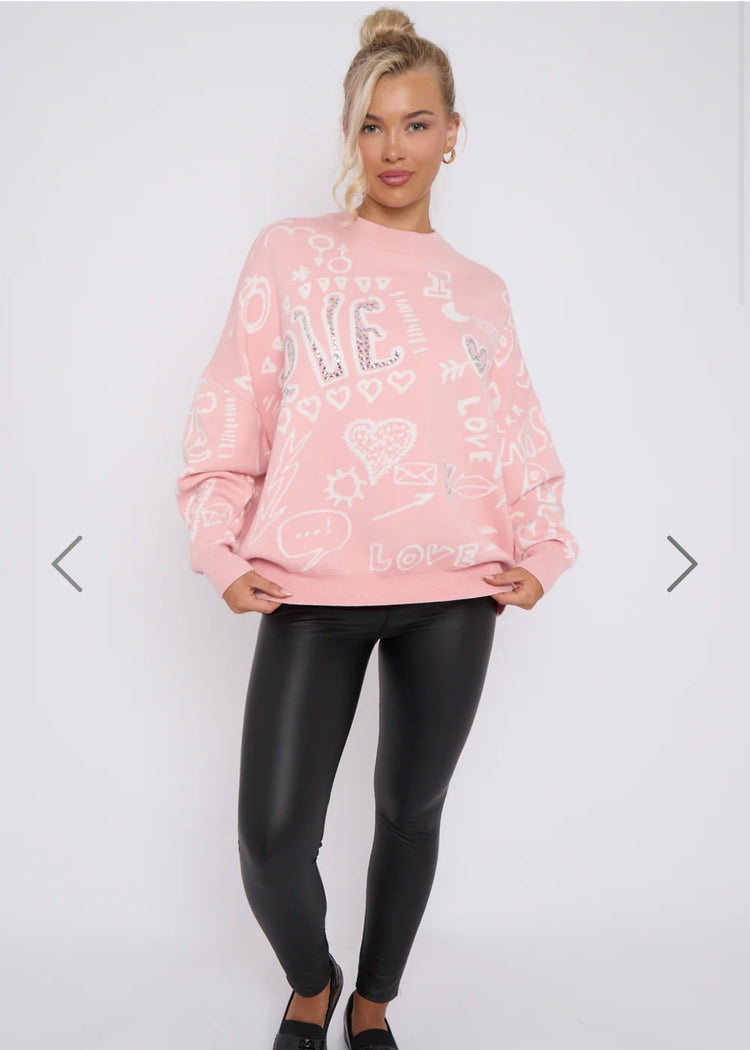 STEPH | pink graffiti love jumper