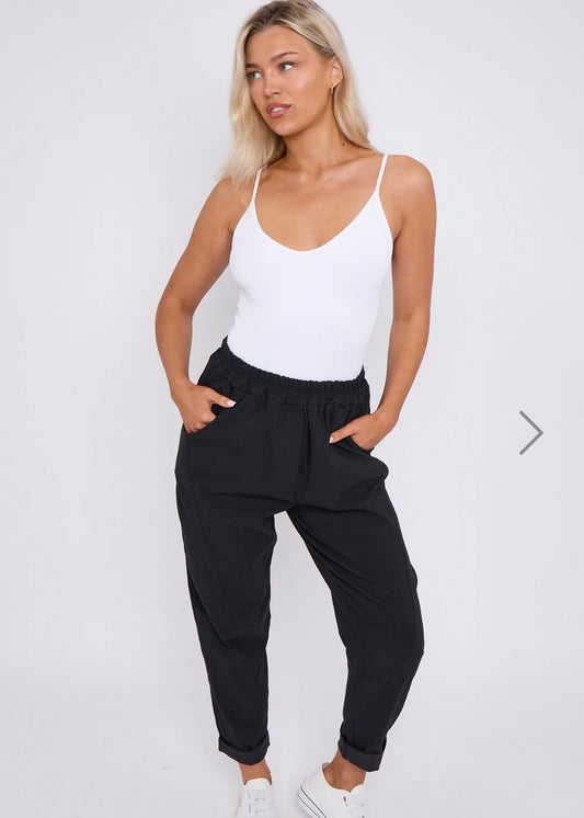 LUCIE | black relaxed fit magic stretch trousers
