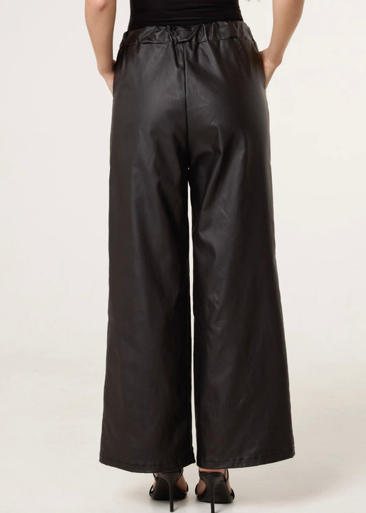 STEVIE | black PU wide leg magic stretch trousers