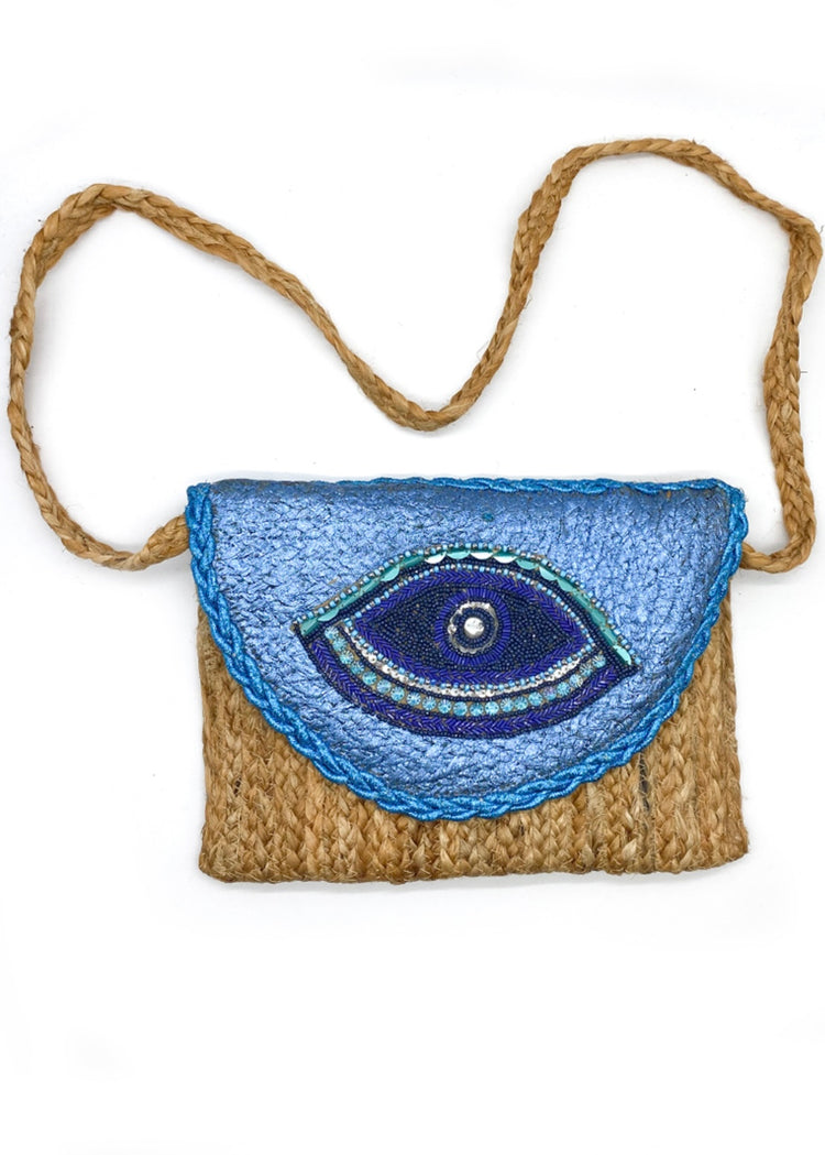 CARMEN | blue metallic eye woven clutch bag