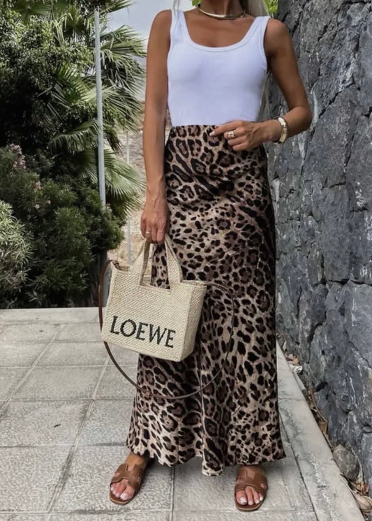 HARPER | leopard print satin skirt