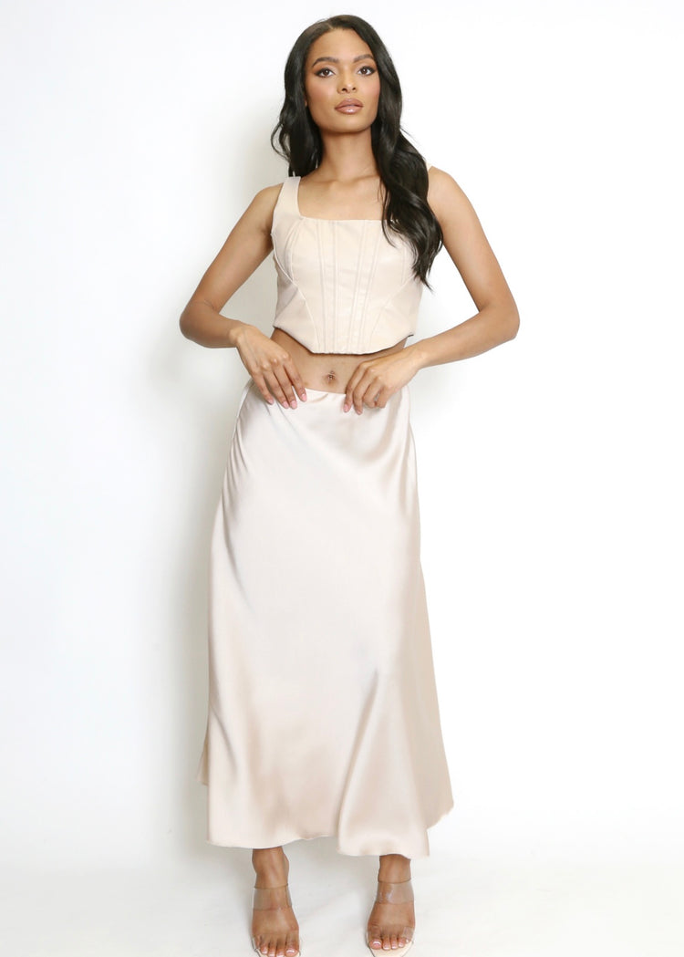 LAYLA | beige satin A-line skirt