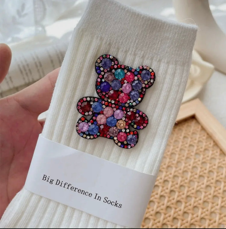 THEA| white teddy bear embellished socks