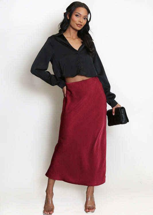 HARPER | burgundy satin skirt