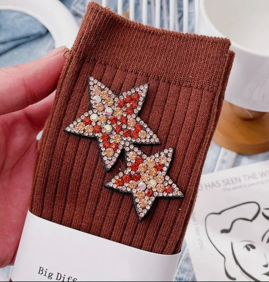 LUNA | chocolate crystal star embellished socks