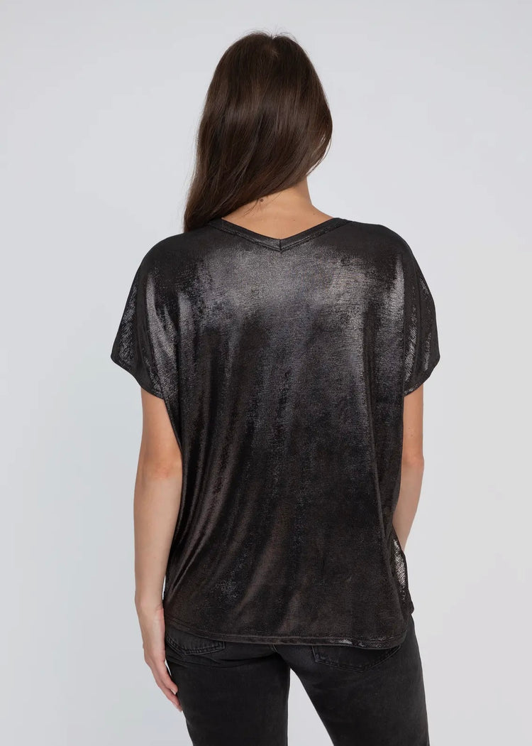 ELYSE |  black metallic v-neck top