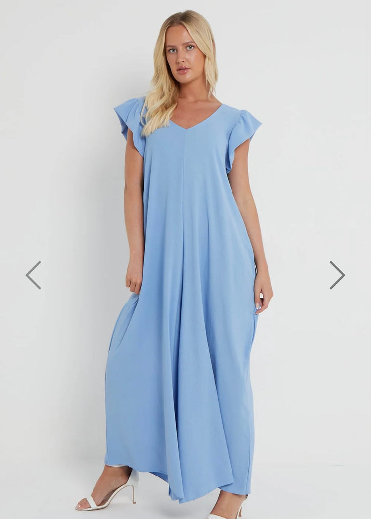 BLOSSOM | blue relaxed fit jumpsuit with frill detail