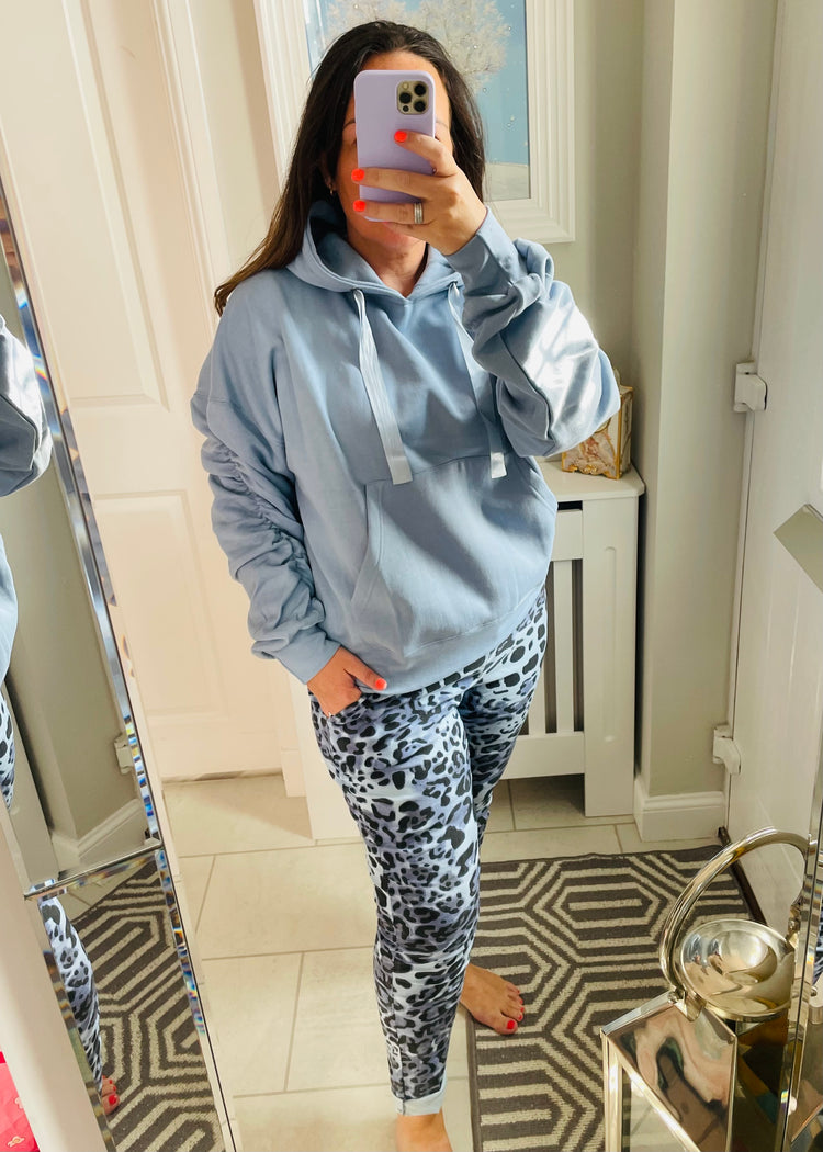 KACEY | blue leopard print magic stretch trousers