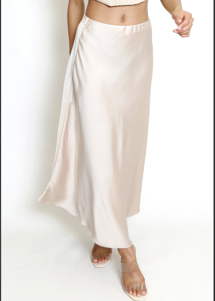 LAYLA | beige satin A-line skirt