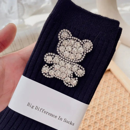 THEA| black teddy bear embellished socks