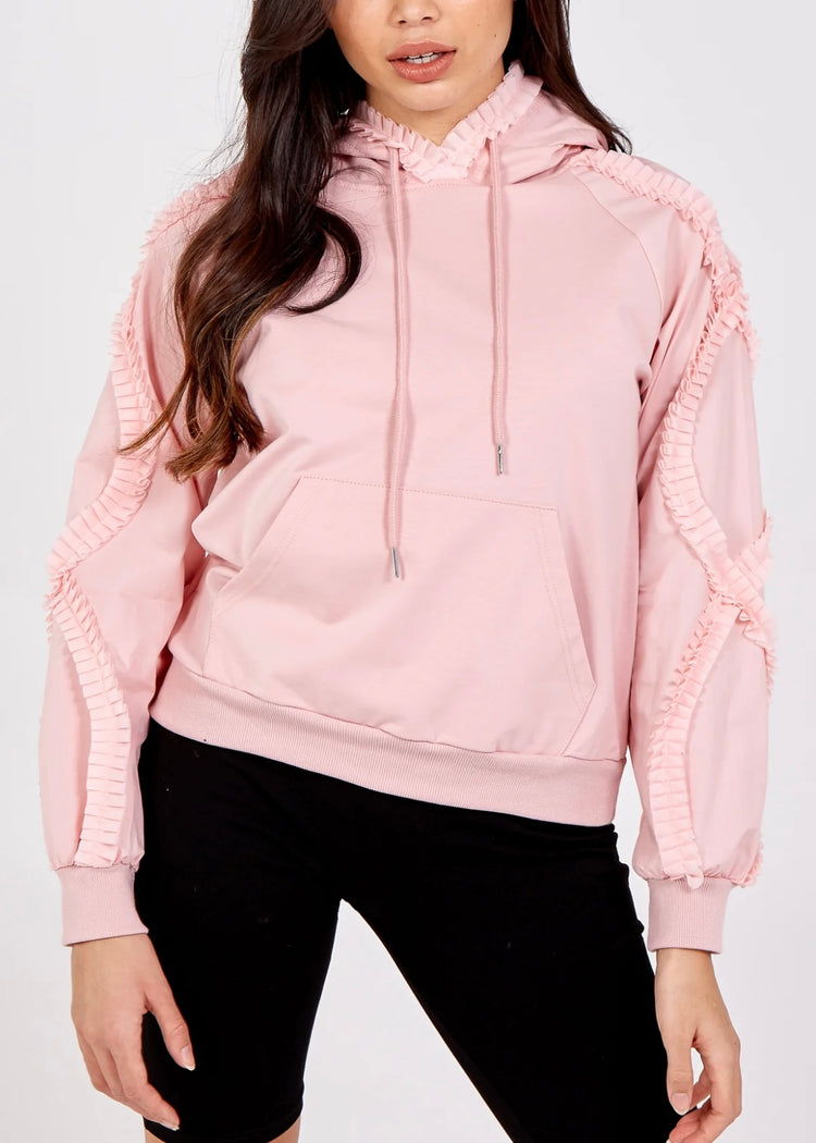 SIENNA | pink frill detail hoodie