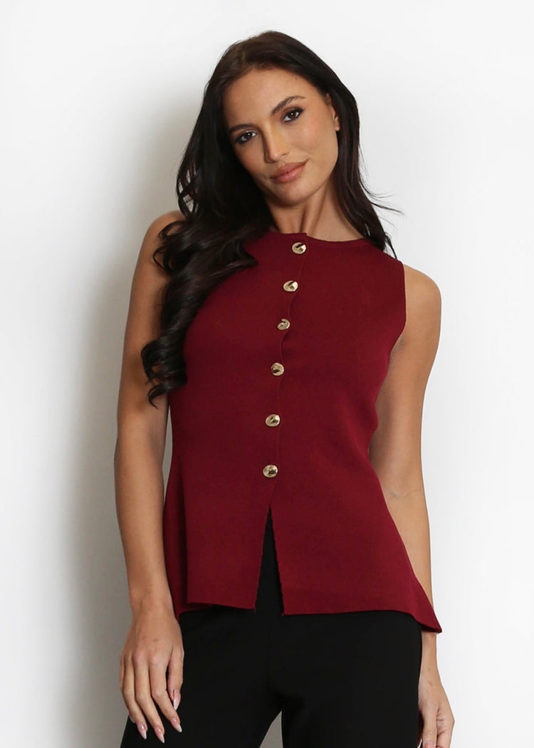 CHRISTIE |  burgundy fine knit peplum waistcoat