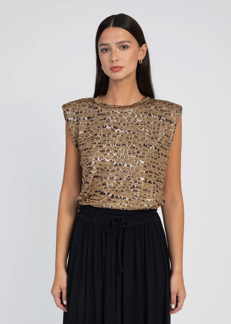 SIENNA |  gold leopard print metallic round neck top