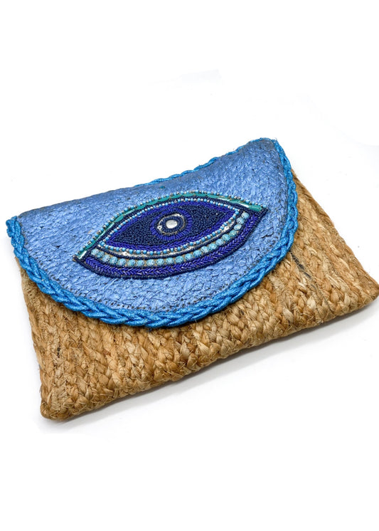 CARMEN | blue metallic eye woven clutch bag