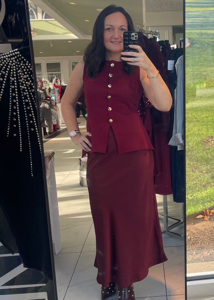 HARPER | burgundy satin skirt