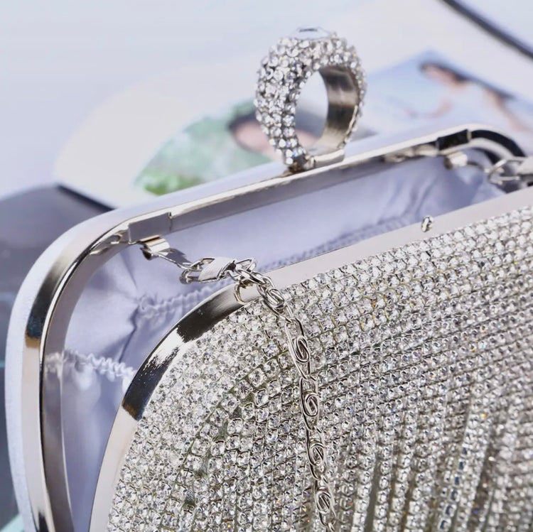 ELIZA | silver crystal clutch bag