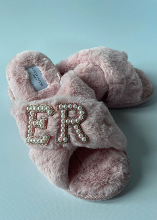 MILLIE | Customised initial faux fur cross over slippers