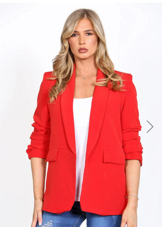 ZOE | red ruched sleeve blazer