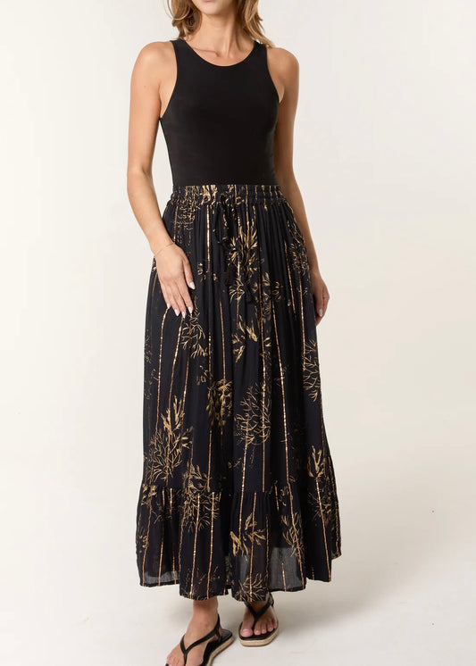 AMELIA |  black and gold foil maxi skirt