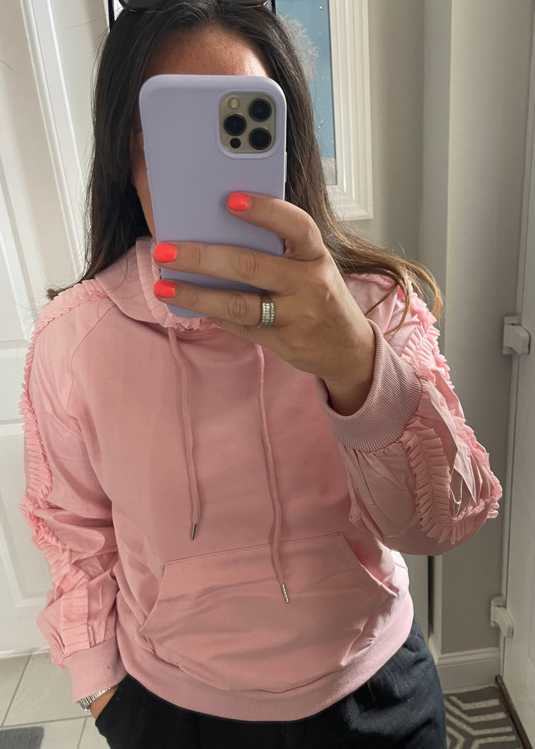 SIENNA | pink frill detail hoodie