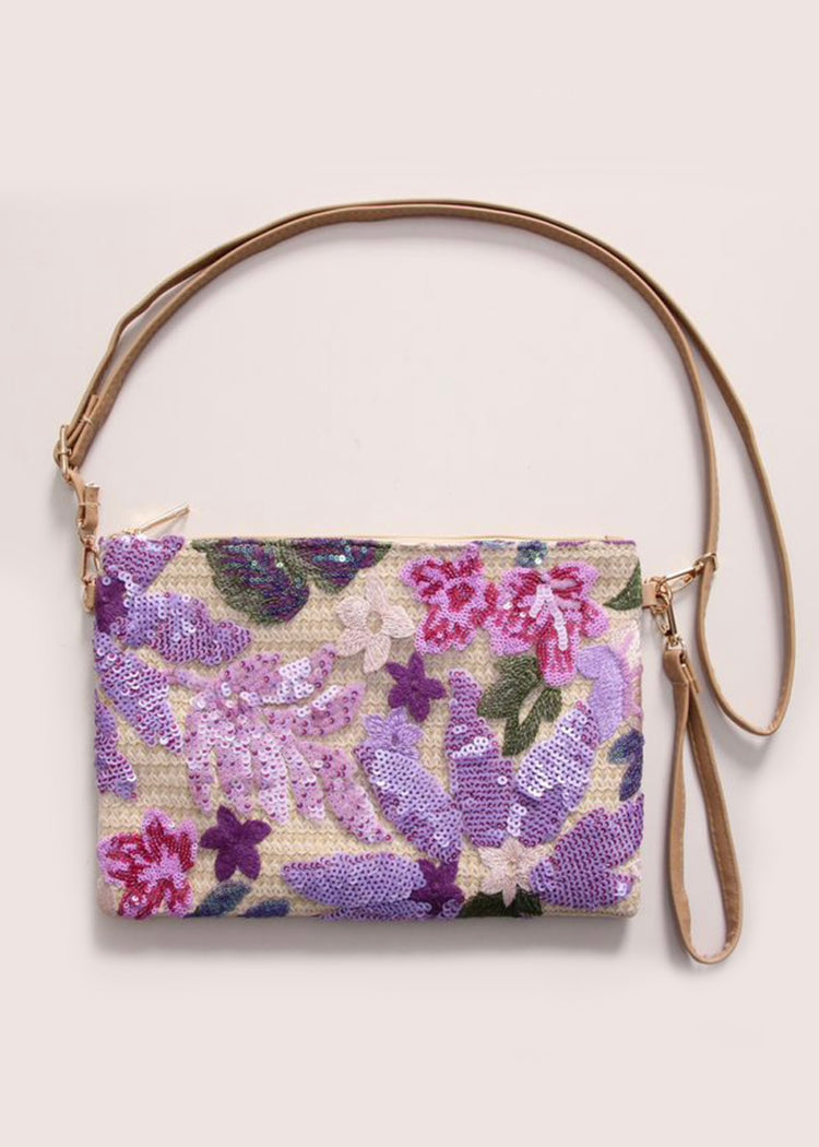 IRIS | lilac floral sequin jute clutch bag