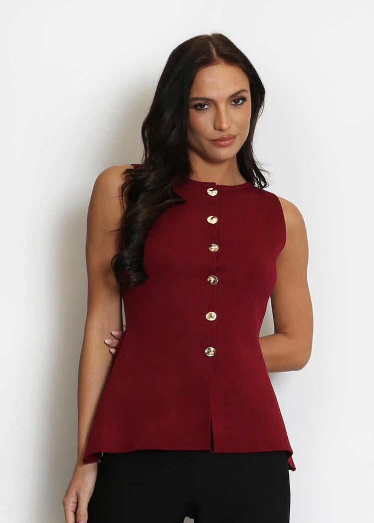 CHRISTIE |  burgundy fine knit peplum waistcoat