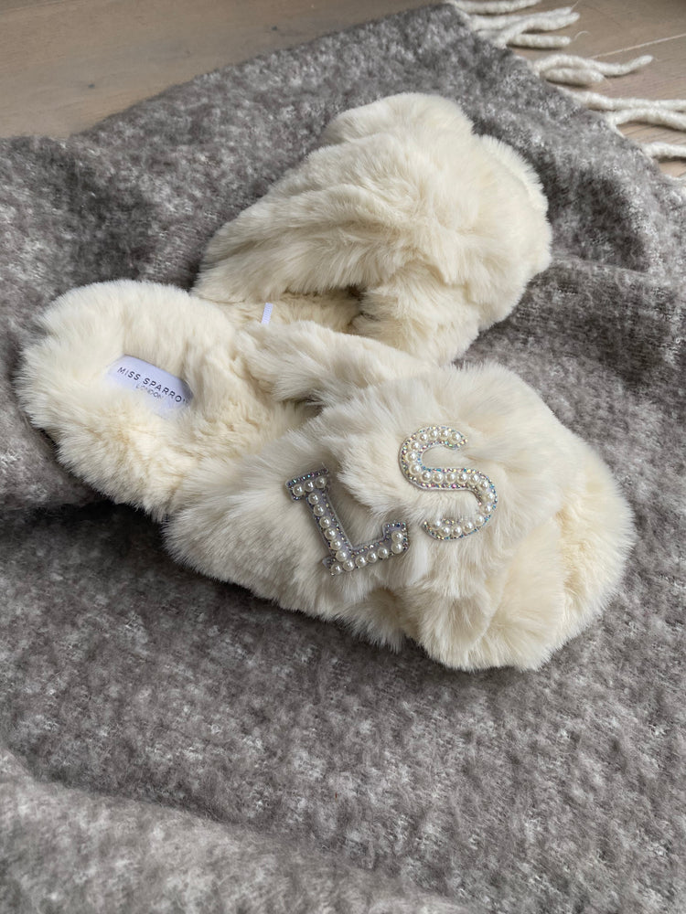 MILLIE | Customised initial faux fur cross over slippers