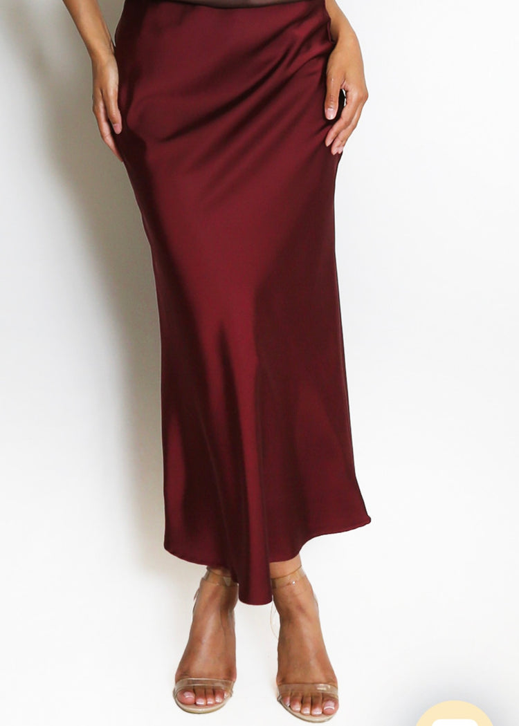 HARPER | burgundy satin skirt