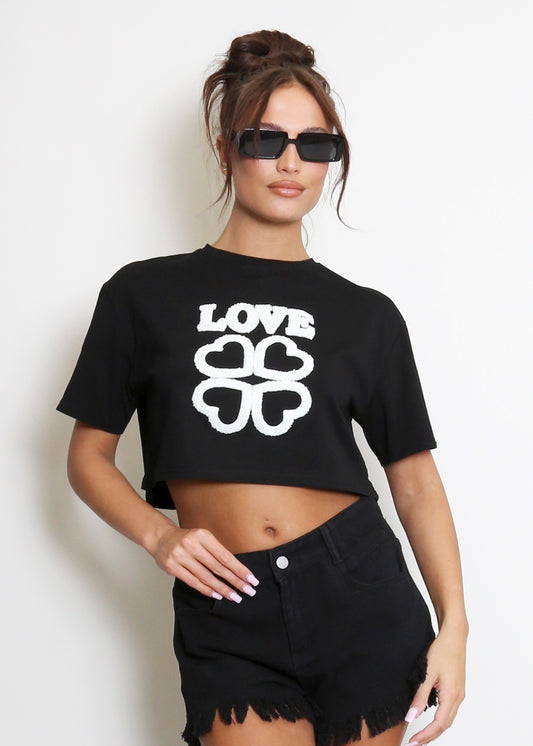 CLEO |  embroidered love slogan cropped t-shirt