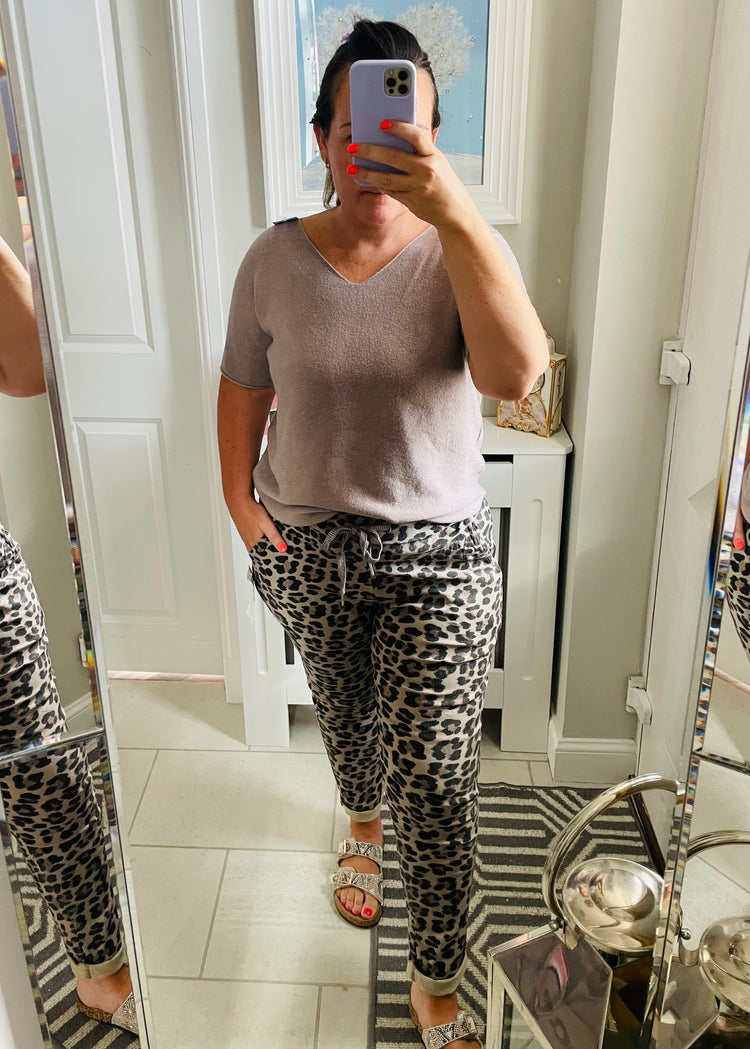 KACEY | mocha leopard print magic stretch trousers