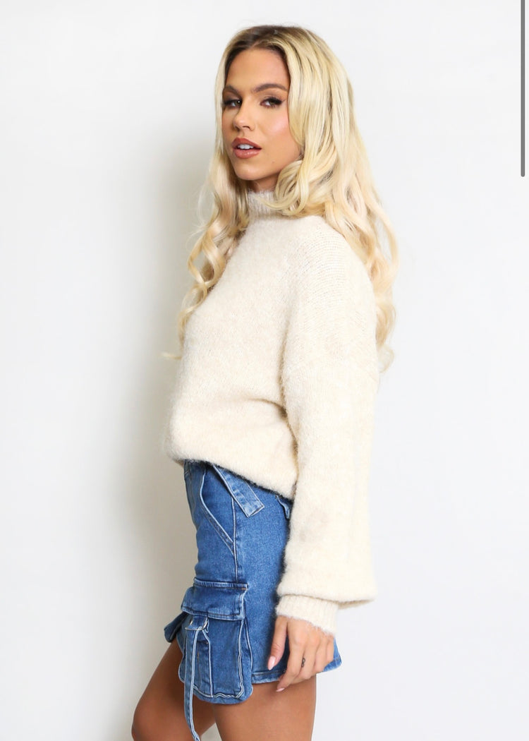 JAMEY | beige mohair knit high neck jumper