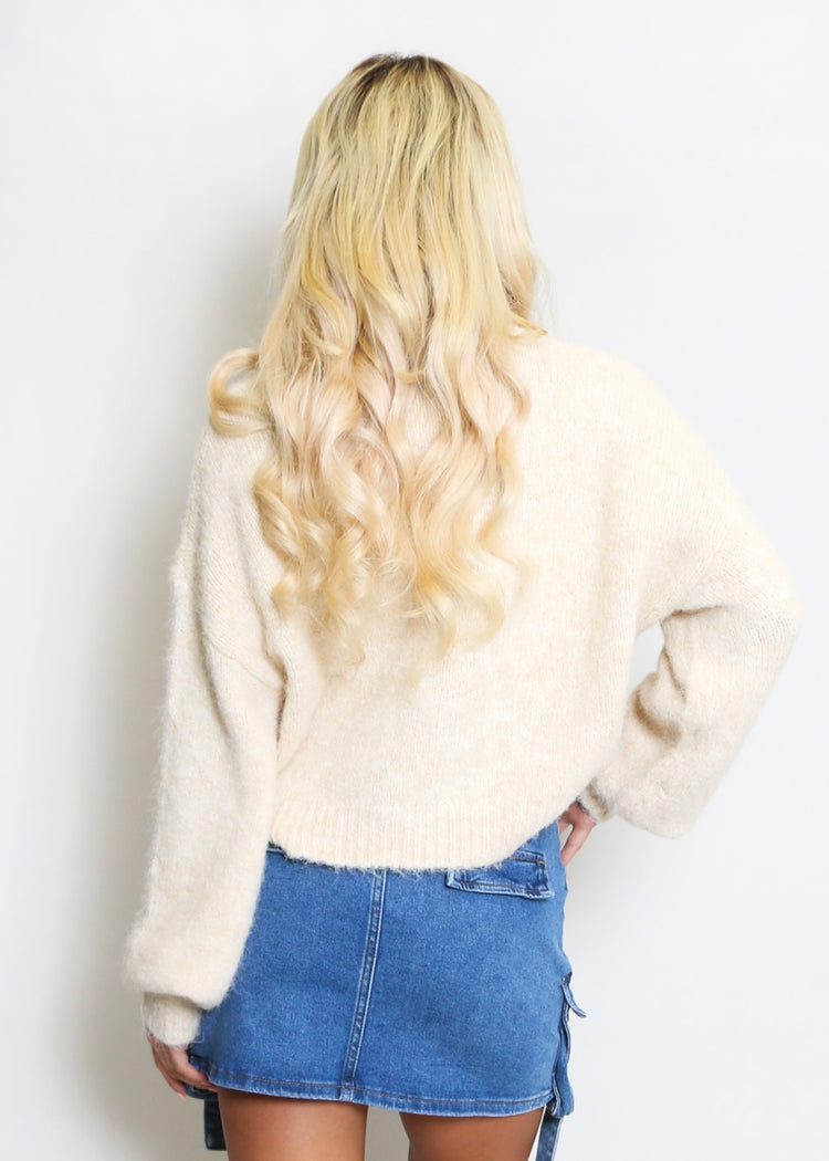 JAMEY | beige mohair knit high neck jumper