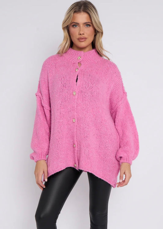SKYE |  pink button detail bubble sleeve jumper