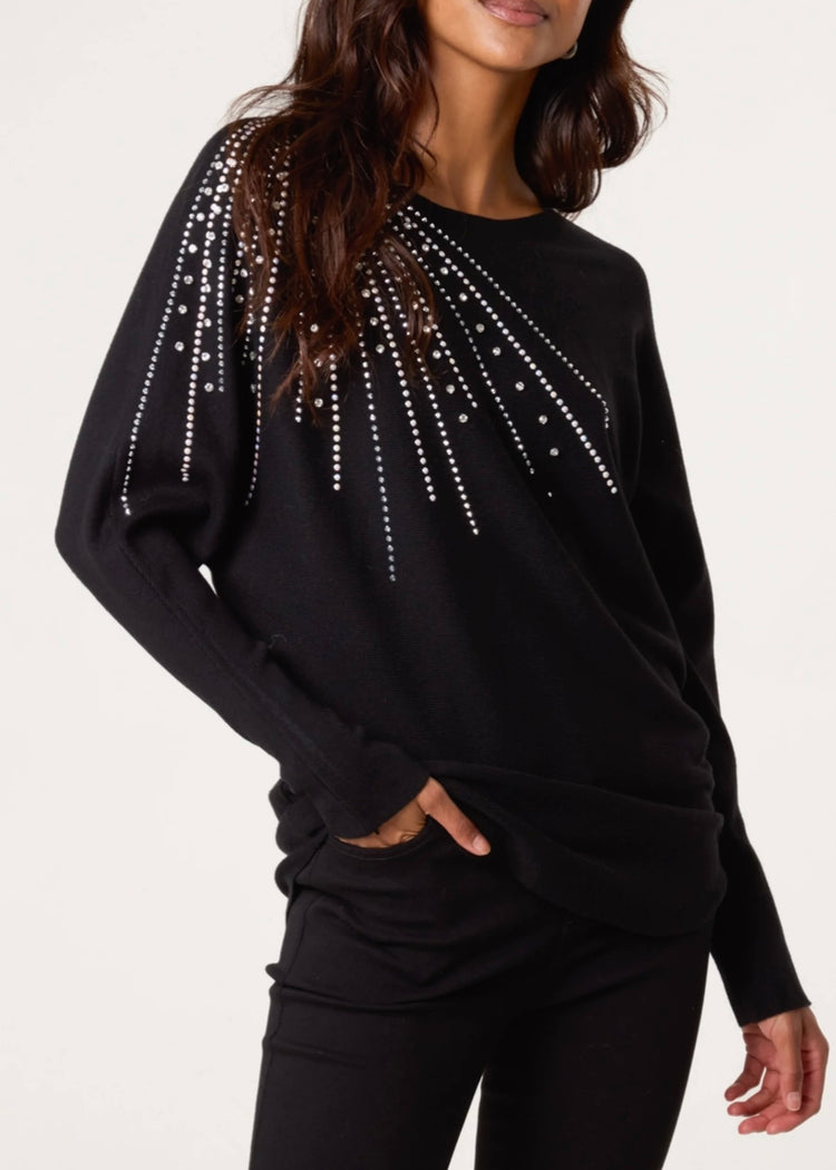 LEAH | black diamanté embellished jumper