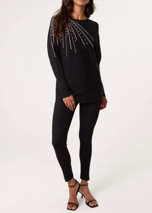 LEAH | black diamanté embellished jumper